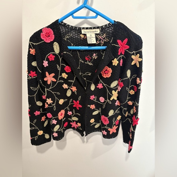 VINTAGE DAVID BROOKS EMBROIDERED FLORAL CARDIGAN - Picture 1 of 6